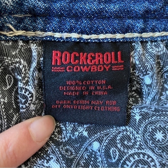 ROCK & Roll Cowboy Pistol Straight Leg Jeans 36x32 (Meas. 34W)Thick Stitching - Picture 6 of 8